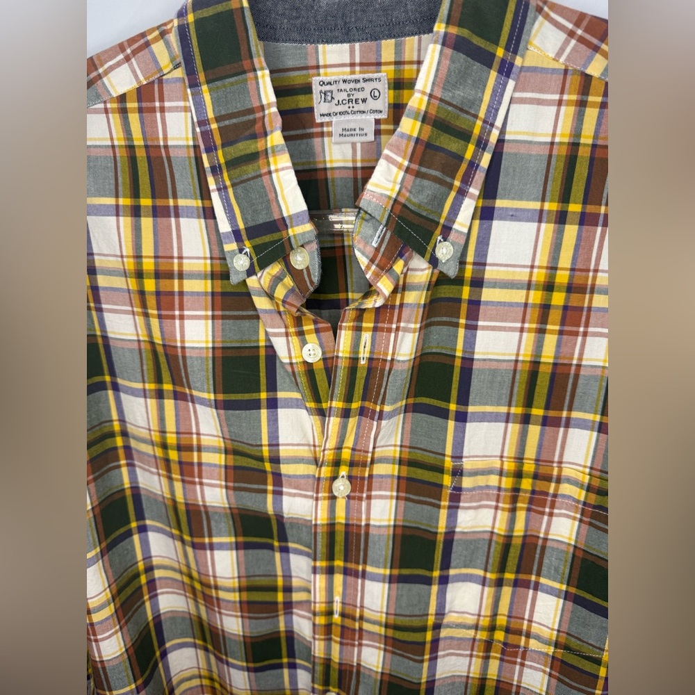 Tailored by J CREW Men’s cotton woven plaid long sleeve shirt | Size Large